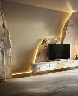 Televízne stolíky DELIFE TV stolík Cuor 200 cm keramika Minas Melange bielo-béžová 1 výklopné dvierka 1 zásuvka podstava závesná akrylové sklo