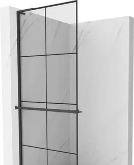 Sprchové dvere MEXEN/S - Kioto+ L Sprchová zástena WALK-IN s poličkou a držiakom uterákov 80 x 200, čierny vzor, čierna 800-080-123-70-77