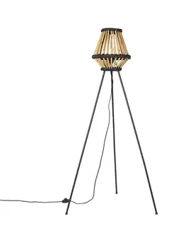 Stojace lampy Orientálna trojnohá stojaca lampa bambusová s čiernou - Evalin