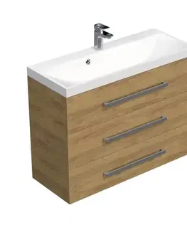 Kúpeľňový nábytok Kúpeľňová skrinka s chrómovými úchytmi a umývadlom SAT Cube Way 100x71x40 cm dub Hickory mat CUBE21003DH CUBE21003DH