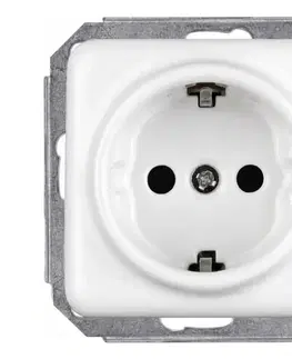 Predlžovacie káble Elhard - Keramická retro domová zásuvka SCHUKO 230 V bez rámčeka, biela KV2101W
