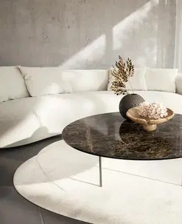 Konferenčné stolíky DELIFE Konferenčný stolík Edge okrúhly 100x100 cm keramika Laminam® Emperador Extra Lucidato tmavohnedá Trive nerezová oceľ kefovaná