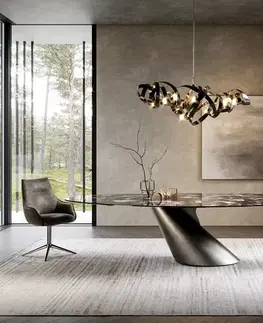 Jedálenské stoly DELIFE Jedálenský stôl Edge oválny 280x130 keramika Iris FMG Agatablack Cono metalická strieborná