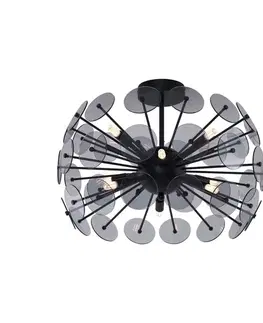 Stropné osvetlenie Art Deco stropné svietidlo čierne s dymovým sklom - Atomic