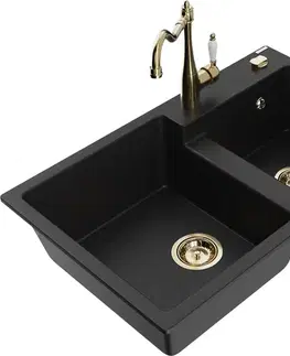 Kuchynské drezy MEXEN/S MEXEN/S - Tomas granitový drez 2-bowl vrátane batérie Carla, čierna 6516-77-670700-50