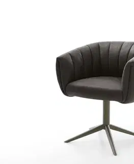 Jedálenské stoličky DELIFE Jedálenská stolička Jada-Flex mikrovlákno antracitová vintage krížová podstava titánová farba 360° otočný hojdacia funkcia vrecková pružina