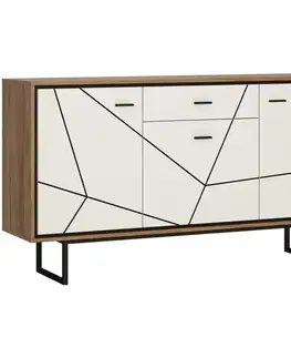 Komody do spálne Komoda Brolo BROK04 3D1S dub catania/čierna perla/mdf biela HG