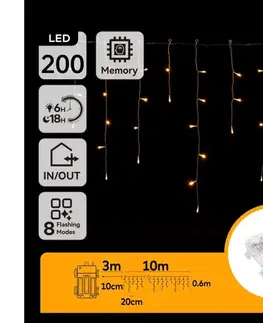 LED osvetlenie  B.V.  - LED Vonkajšia vianočná reťaz 200xLED/8 funkcií 13x0,6m IP44 teplá biela B10303K3X