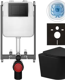 Záchody CERANO - Kompletný WC set Basic/Cesso - čierna matná - WC tlačidlo Maxio/Čierna - na zamurovanie - 49x36 CER-8050BD86351