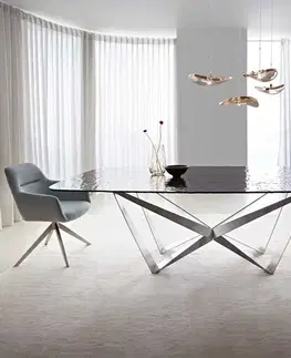 Jedálenské stoly DELIFE Jedálenský stôl Edge zaoblený tvar 240x120 reliéfne sklo dymovo čierna 3D dizajn Spider plochá oceľ nerezová oceľ