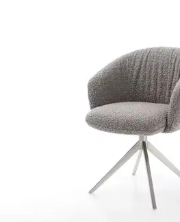 Jedálenské stoličky DELIFE Otočná jedálenská stolička Caja-Flex s opierkami bouclé strieborno sivá krížová podstava široká nerezová oceľ 360° otočná vrecková pružina