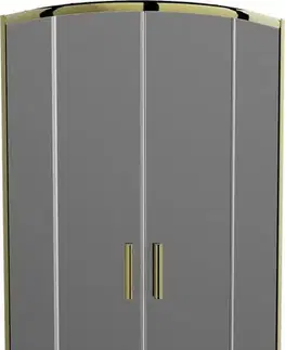 Vane MEXEN/S - Rio sprchovací kút štvrťkruh 90x90, grafit, zlatá + biela vanička so sifónom 863-090-090-50-40-4110G