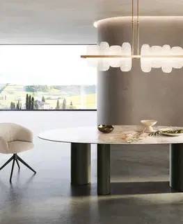 Jedálenské stoly DELIFE Jedálenský stôl Edge oválny 280x130 keramika Minas melange bielo-béžová Troa kov efektová úprava titánová