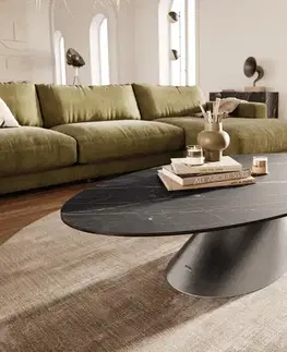 Konferenčné stolíky DELIFE Konferenčný stolík Edge oválny 140x80 cm keramika Laminam® Noir Desir hnedá Conis nerezová oceľ kefovaná