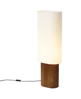 Stojace lampy Japandi vloerlamp walnoot hout met stoffen kap 90cm - Lamel