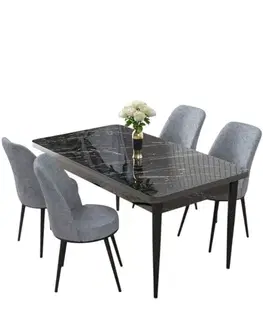 Jedálenské sety Dining Table & Chairs Set (5 Pieces) Nil - Black Marble, Grey