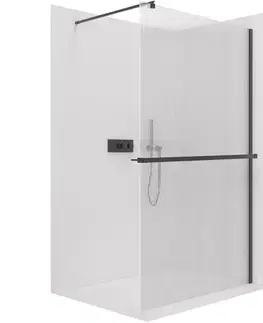 Držadlá k vani CERANO - Sprchová zástěna Walk-in Onyx Round L/P - 8 mm + polička/držák na ručníky - kulatá vzpěra - černá matná, rýhované sklo - 80x200  CER-8050BD362
