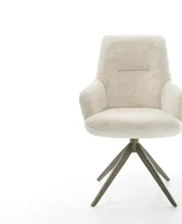 Jedálenské stoličky DELIFE Jedálenská stolička Zelia-Flex s opierkami plyšový manšester krémovo biela krížová podstava široká titánová farba 360° otočný kolískacia funkcia vrecková pružina