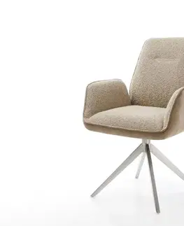 Jedálenské stoličky DELIFE Otočná jedálenská stolička Zoa-Flex zmiešané materiály tmavobéžová krížová podstava široká nerezová oceľ 360° otočná vrecková pružina