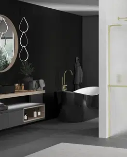 Sprchové dvere MEXEN/S - Kioto+ L Sprchová zástena WALK-IN s poličkou a držiakom uterákov 100 x 200, dekor, zlatá 800-100-123-50-30