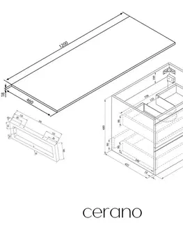 Kúpeľňový nábytok CERANO - Kúpeľňová skrinka Carole - betónovo šedá + doska pod umývadlo Navira Slim - 18 mm + konzola chróm - 120x46x49,8 CER-606099