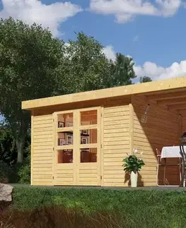 Zahradné domčeky Drevený záhradný domček ASKOLA 3 s prístavkom 280 Lanitplast