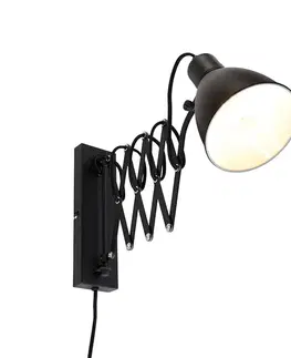 Nástenné osvetlenie Priemyselná nástenná lampa čierna s nastaviteľným ramenom - Merle