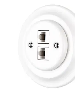 Predlžovacie káble Bohemia-Design - Porcelánová retro ethernetová zásuvka s rámčekom 2x CAT.5E biela 12359386
