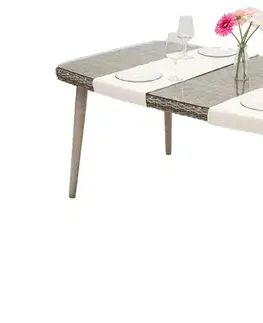 Stolčeky Záhradný ratanový stôl so sklom VICTORIA 180 x 100 cm (sivý)
