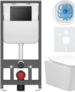 Záchody CERANO - Kompletný WC set Basic/Forte - biela lesklá - WC tlačidlo Maxio/Čierna - závesné - predstenová inštalácia - 51x36 CER-8050BD86128