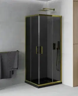 Vane MEXEN/S - Rio sprchovací kút štvorec 90x90, grafit, zlatá + čierna vanička so sifónom 860-090-090-50-40-4070G
