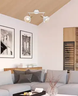 Stropná svetla Stropné nástenné svietidlo pásik biele + drevo 2x40W Puerto