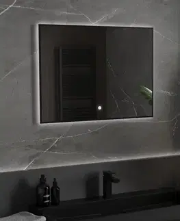 Kúpeľňové zrkadlá MEXEN - Erma zrkadlo s osvetlením 80 x 60, LED 6000K, čierny rám 9814-080-060-611-70