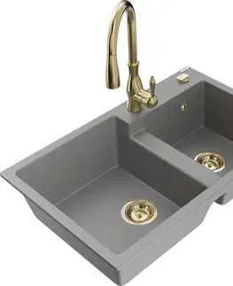 Kuchynské drezy MEXEN/S MEXEN/S - Tomas granitový drez 2-bowl vrátane batérie Savita, šedá 6516-71-672601-50