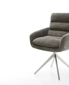 Jedálenské stoličky DELIFE Jedálenská stolička Abelia-Flex s opierkami bouclé mäkký tmavobéžová krížová podstava široká nerezová oceľ 360° otočný hojdacia funkcia