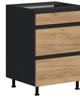 Kuchynské skrinky stojace Kuchynská skrinka Brick D60 3SZ čierna/craft