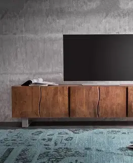 Televízne stolíky DELIFE TV stolík Live-Edge 220 cm akácia hnedá masívny 6 dvierka