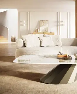 Konferenčné stolíky DELIFE Konferenčný stolík Edge zaoblený 140x80 cm keramika Minas Melange Parabi kov titánová farba efekt