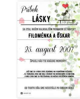Obrazy s textom Darček na svadbu - Najkrajší príbeh novomanželov na tabuľke