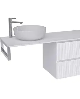 Kúpeľňový nábytok CERANO - Kúpeľňová skrinka Carole - biela matná ryhovaná + doska pod umývadlo Navira Slim - 18 mm + konzola chróm - 160x46x49,8 CER-371821