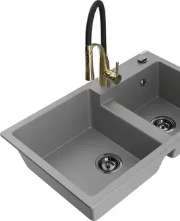 Kuchynské drezy MEXEN/S MEXEN/S - Tomas granitový drez 2-bowl vrátane batérie Aster, šedá 6516-71-73450-57-B
