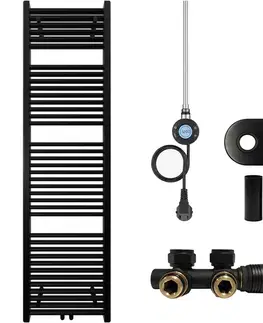 Doplnky do kúpeľne CERANO - Kúpeľňový radiátorový set Lincoln - kombinované vykurovanie, wifi tyč - stredové pripojenie 50 mm - 300W - čierna matná - 1800x500 mm CER-663403