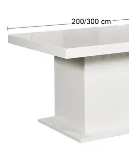 Jedálenské stoly PYKA Kacper 200/300 rozkladací jedálenský stôl biely vysoký lesk