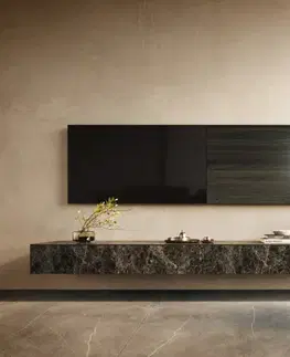 Televízne stolíky DELIFE TV stolík Cuor 250 cm keramika emperador extra leštená tmavohnedá 1 výklopné dvierka 1 zásuvka závesné