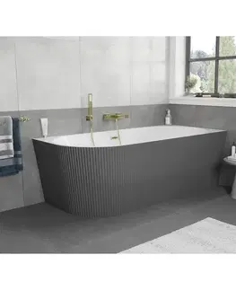 Vane MEXEN/S - Silo voľne stojaca rohová vaňa pravá reliéf 170 x 80, biela/sivá, sifón a prepad zlatá kartáčovaná 52891708062P-55