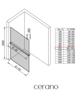Sprchové dvere CERANO - Sprchová zástena Walk-in Onyx Top Cube Ľ/P - 8 mm - hranatá vzpera + polička/držiak na uteráky - čierna matná, bronzové sklo - 100x200 CER-690160