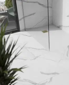 Vane MEXEN/S - Stone+ obdĺžniková sprchová vanička 120 x 70, biela, mriežka zlatá 44107012-G