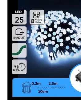 LED osvetlenie  B.V.  - LED vonkajší vianočný svetelný reťazec 25xLED/8 funkcií 3xAA 2,8m IP44 studená biela B10303K5J