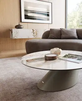 Konferenčné stolíky DELIFE Konferenčný stolík Edge okrúhly 100x100 cm keramika Minas Melange Conis kov efektfinish titánová