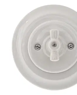 Predlžovacie káble Bohemia-Design - Retro porcelánový otočný vypínač s rámčekom č. 5 biely K1-R120A1-W
